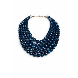 Blue Multi Strand Statement Necklace Set Faux Pearl Chunky Bib + Bracelet